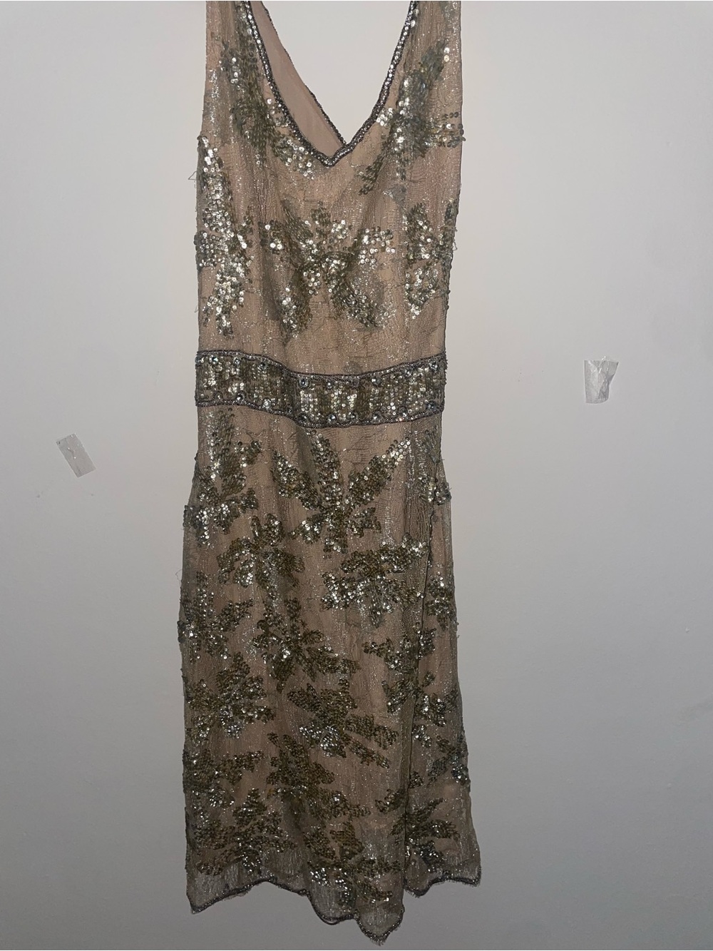 Cole Haan Nude-Beige Sequined Strapless Evening Dress